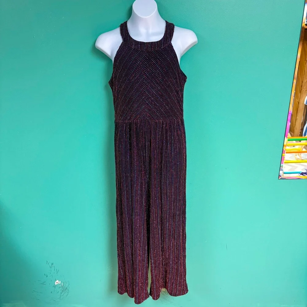 Knitworks Rainbow Shimmer Stripe Halter Neck Keyhole Detail Jumpsuit Girls 14